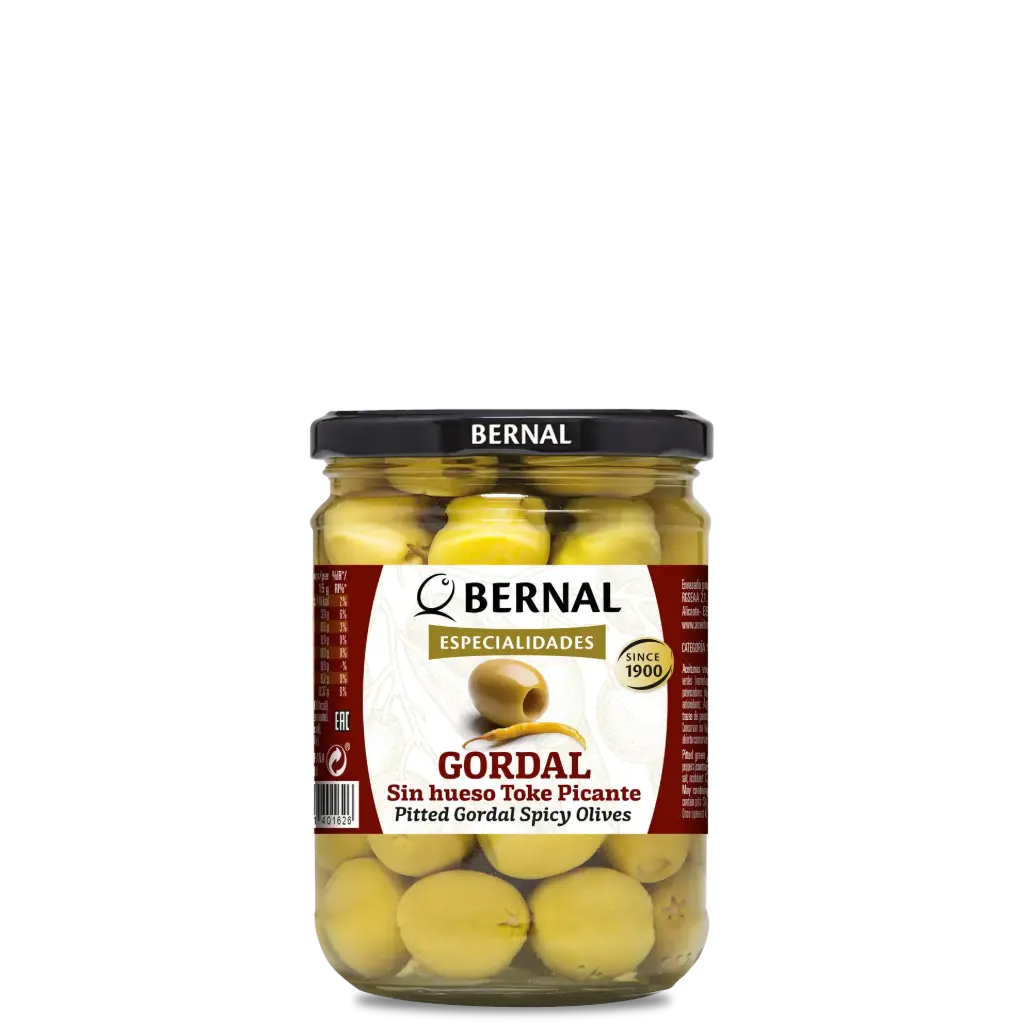 Aceitunas Gordal sin Hueso Toke Picante, Bernal Original, 445ml