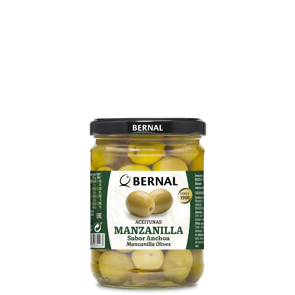 Whole Manzanilla Olives, Bernal Original, 445ml