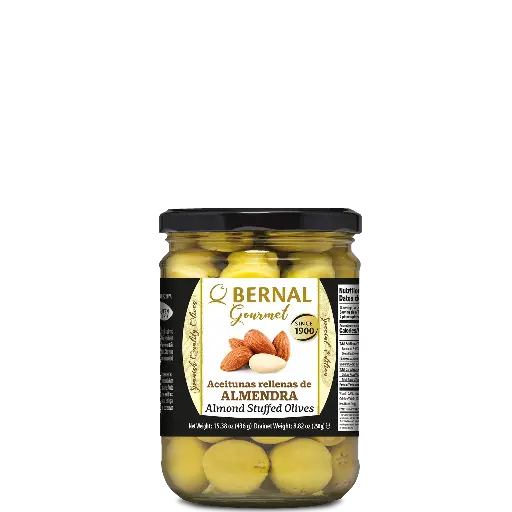 [AC027-3] Aceitunas Rellenas de Almendra, Bernal Gourmet, 445ml