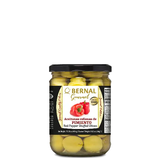 [AC004-3] Red Pepper Stuffed Olives, Bernal Gourmet, 445ml 